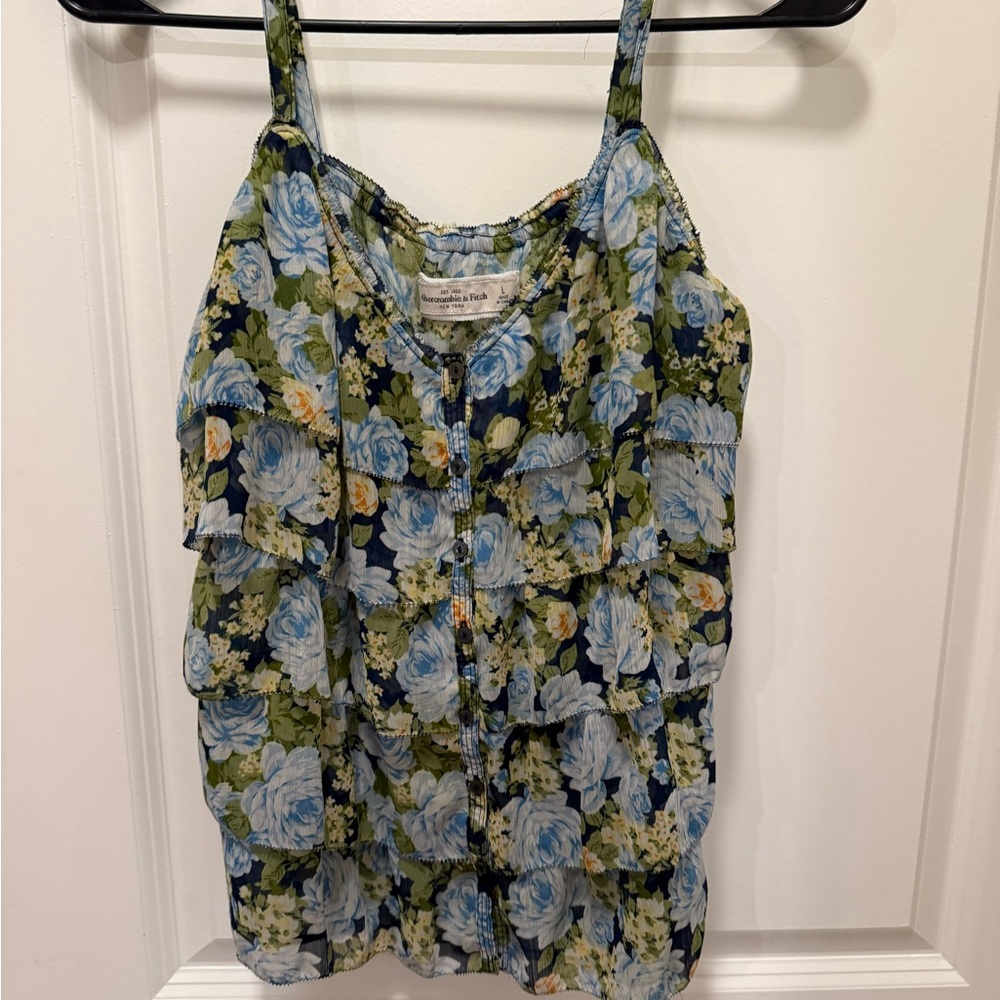 Abercrombie & Fitch Floral Ruffle Camisole in Blue and Green
